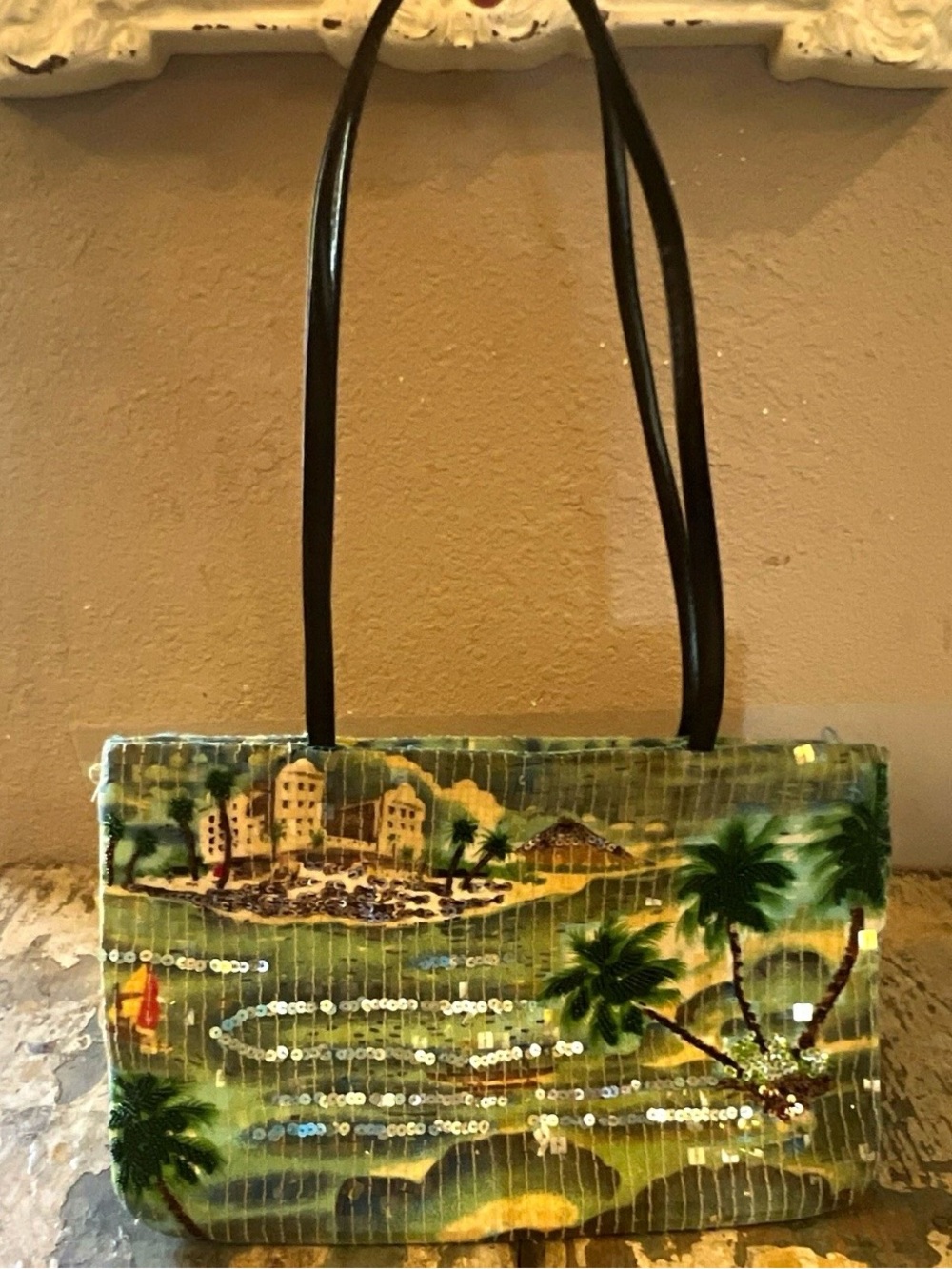 Vintage PREZZO Scenic Beach Shoulder Bag- Green